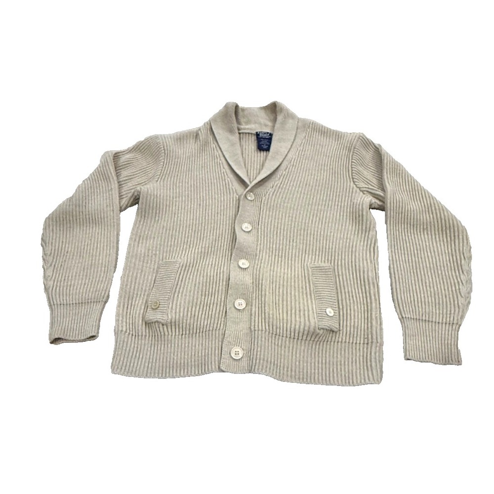 John Blair Men's Ivory Shawl Collar Cardigan Sweater Grandpa Ribbed Knit Medium